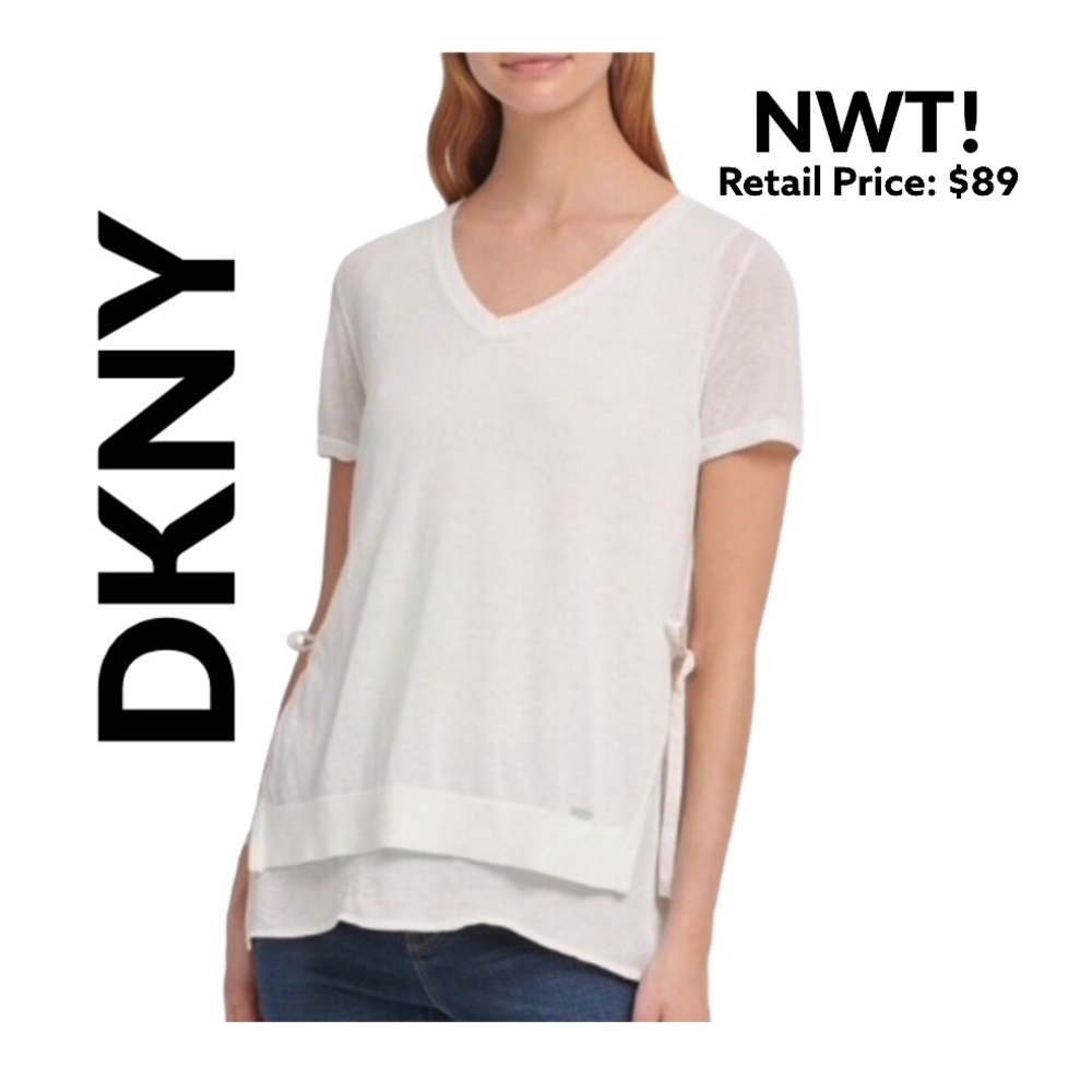 DKNY NWT white short sleeve swing top side-tie S